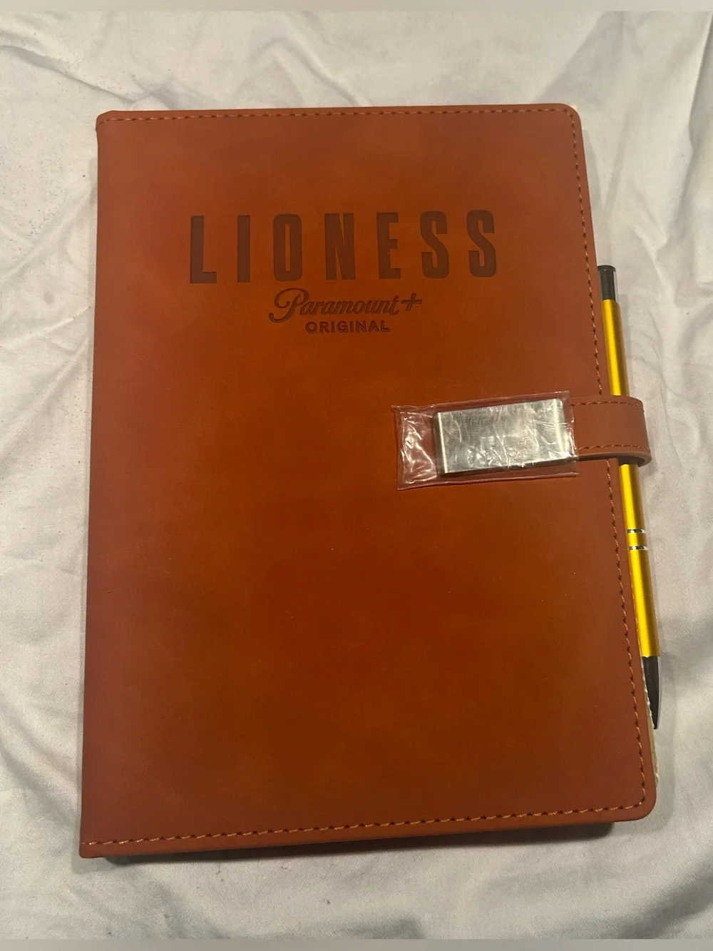 Lioness Paramount+ Brown Leather Notebook w/ Pen & magnetic closer